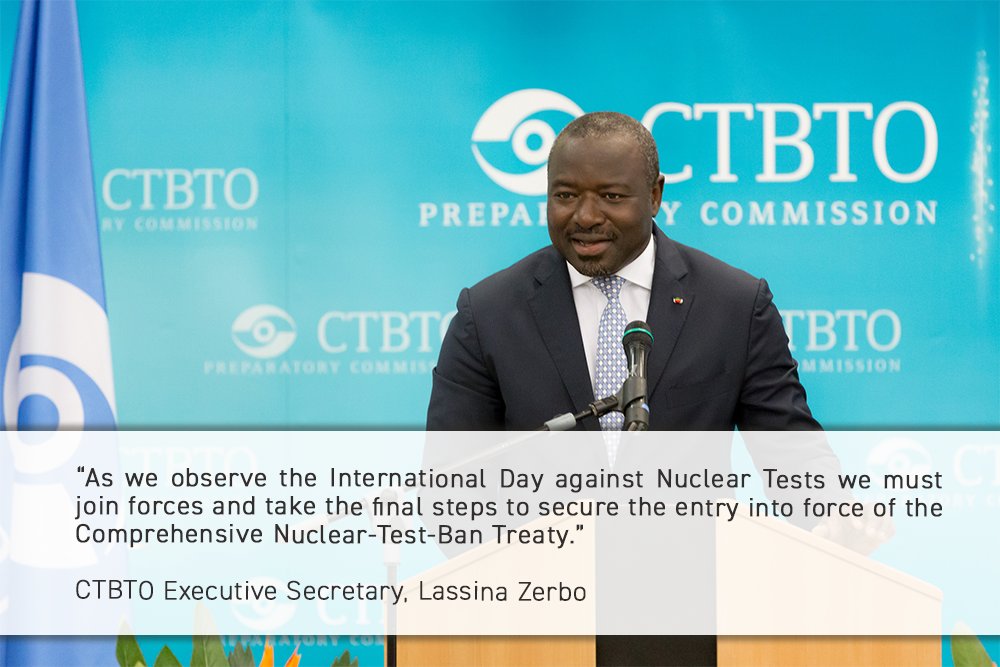CTBTO's tweet photo. “Today reminds us of one of the longest-sought objectives of the int’l community; putting an end to nuclear tests. ” A message from CTBTO Executive Secretary @sinazerbo on the Int'l Day against Nuclear Tests: 
https://t.co/j5LLTSNreq #IDANT https://t.co/moUSXRW7jQ