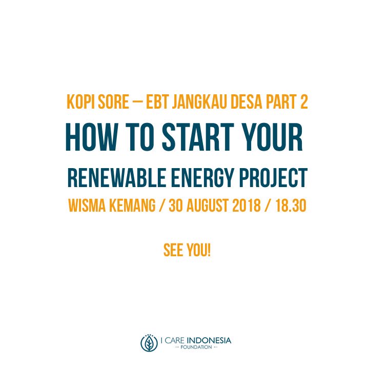 ICAREIndonesia's tweet photo. “Bagaimana cara menginisiasi proyek energi terbarukan Anda?"

Kamis, 30 Agustus 2018
18.30 - 21.00
Wisma Kemang, Jl. Kemang Selatan Raya No. 1
Laily Sukriah (HIVOS)
Lina Moeis (Rumah Energi)

Daftarkan diri Anda melalui https://t.co/y00gK8vfEA ! https://t.co/lcLxgflyav