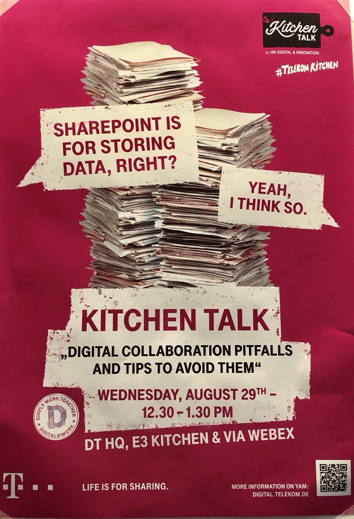 VktraBo's tweet photo. Today’s #kitchentalk: Digital Collaboration Pitfalls And Tips To Avoid Them. #telekomkitchen #digitalatwork #makingitsimple #sharepoint #office365 #moderngroups #webex https://t.co/1VDH8nsQyL