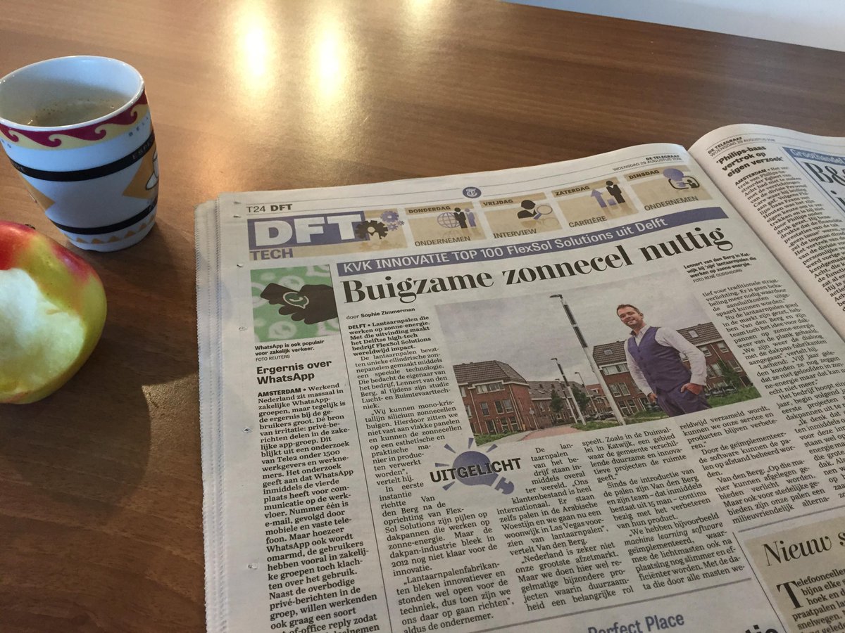 FlexSolSolar's tweet photo. Check it out! Here is the article in De Telegraaf about FlexSol! In this article you can read more about our solar products and the company. The interview was the result of the nomination of FlexSol for the MKB Innovatie Top 100.#solarstreetlight #solarrooftile #soluxio #lighting https://t.co/lhYgZjjypO