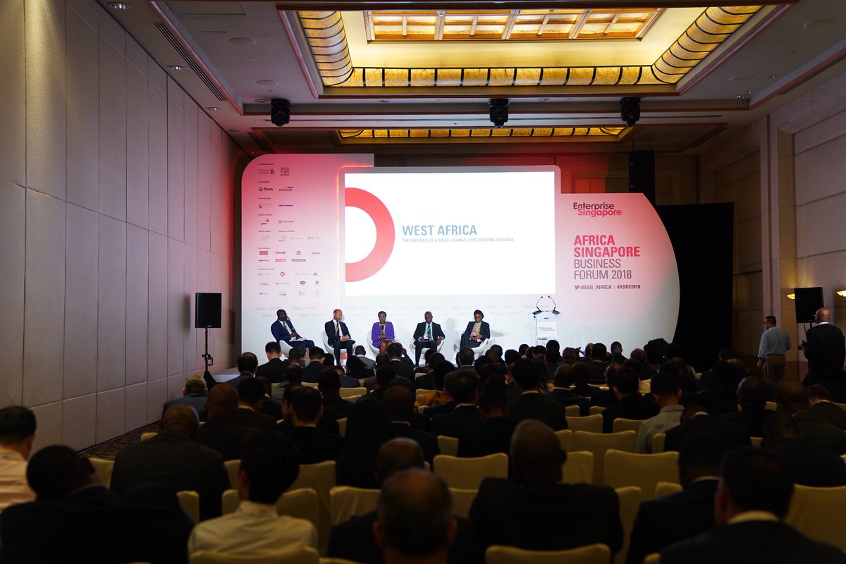 ESG_Africa's tweet photo. Jam-packed West Africa panel this morning! Investment & business opportunities in #Ghana, #IvoryCoast, #RepublicofGuinea & #Nigeria were highlighted #ASBF2018 https://t.co/ryNGfNlCNm