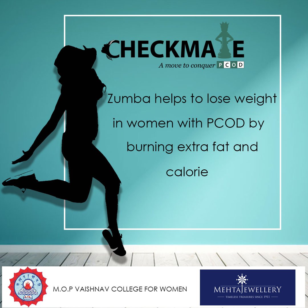 CheckmatePcod's tweet image. Zumba is a kind of cardio. It helps to lose weight by burning extra fat &amp;amp; calories and is regarded as one of the best exercises for PCOS as it prevents the formation of lumps of fat. It helps to prevent stress development too.
#CheckmatePCOD #ConquerPCOD #pcos #pcod #zumba