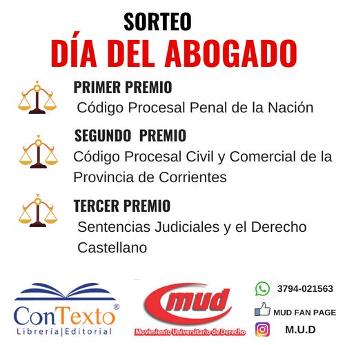 MUDDERECHOUNNE's tweet photo. Ingresa a nuestro Instagram o Facebook y participa de este GRAN SORTEO que tenemos junto a la Librería Editorial ConTexto por el día Del Abogado!!!!

No te quedes sin participar!!!!🤗 https://t.co/4PuaPQSTVw