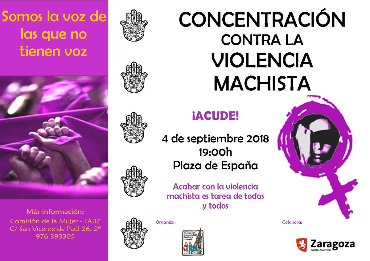 mujerfabz's tweet photo. JUNTAS, PROTESTAS, RESPUESTA Y SORORIDAD. ¡Os esperamos!  MARTES 4 DE SEPTIEMBRE A LAS 19:00 EN PLAZA ESPAÑA @barrioszgz @COFZgz @8MAragon https://t.co/g6pE2FcWVz