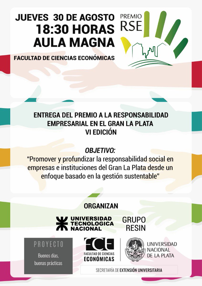economicas_unlp's tweet photo. 🗓️30/8 🕡18:30hs 📍Aula Magna
Entrega del premio a la #RSE en el Gran La Plata
Del evento participarán 20 organizaciones de la región con un jurado compuesto por académicos y empresarios de la zona. https://t.co/WeiSqo5KrM