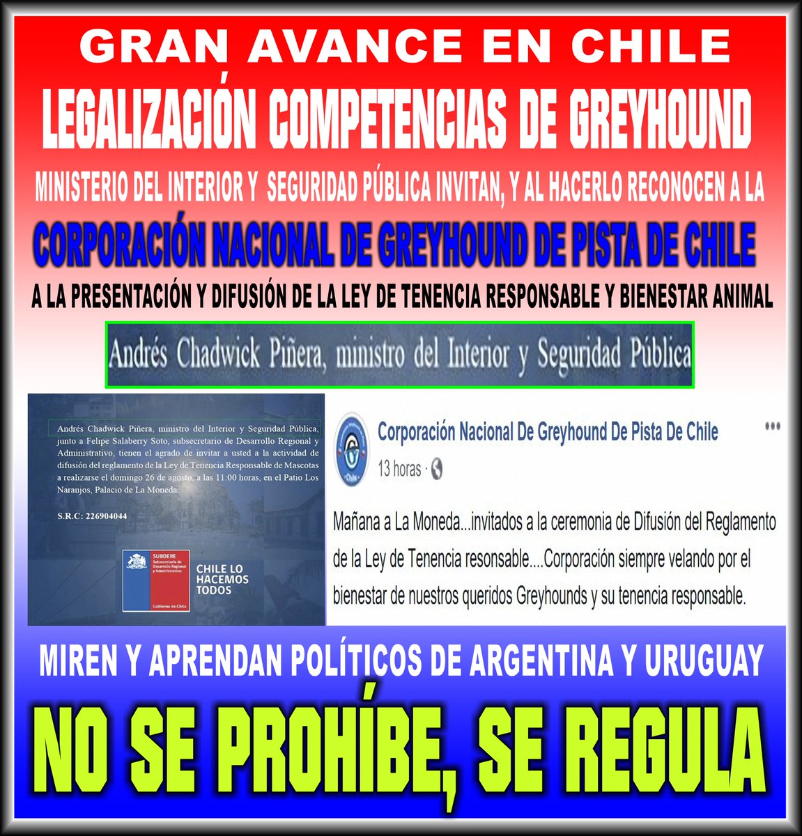 GyoGsoy's tweet photo. !MIREN Y APRENDAN¡ NO SE PROHÍBE, !SE REGULA¡ @min_interior DE CHILE RECONOCEN A @PistaChile Y LOS INVITAN A TRABAJAR PARA REGULAR LAS COMPETENCIAS  DENTRO DE LA LEY DE BIENESTAR ANIMAL Y TENENCIA RESPONSABLE  @DiputadosAR https://t.co/BY59n3dly4 https://t.co/LZUe0OjojF