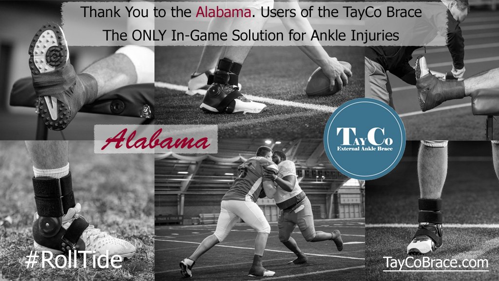 TaycoBrace's tweet photo. Thank you @AlabamaFTBL for your continued support of the @TaycoBrace. The only in-game solution for ankle injuries. #RollTide #Outworkyesterday #GameWeek #MaximumStability #EnhancedMobility #InGameApplication
https://t.co/gQugTSnG35 https://t.co/P8RDtRngo9