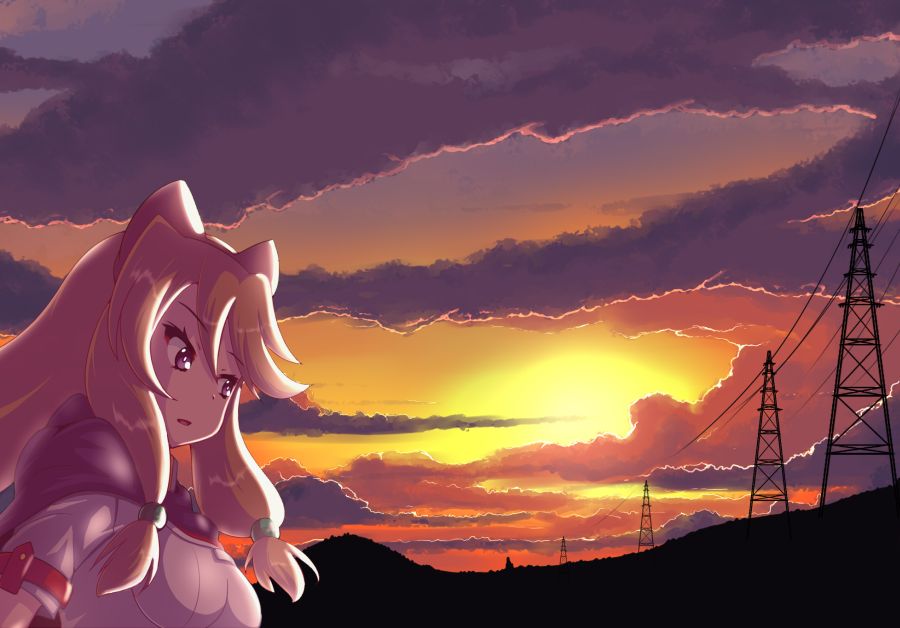 Kasabou 夕焼け 鉄塔 夏の終わり ノスタルジックねーちん アルカナハートイラスト部