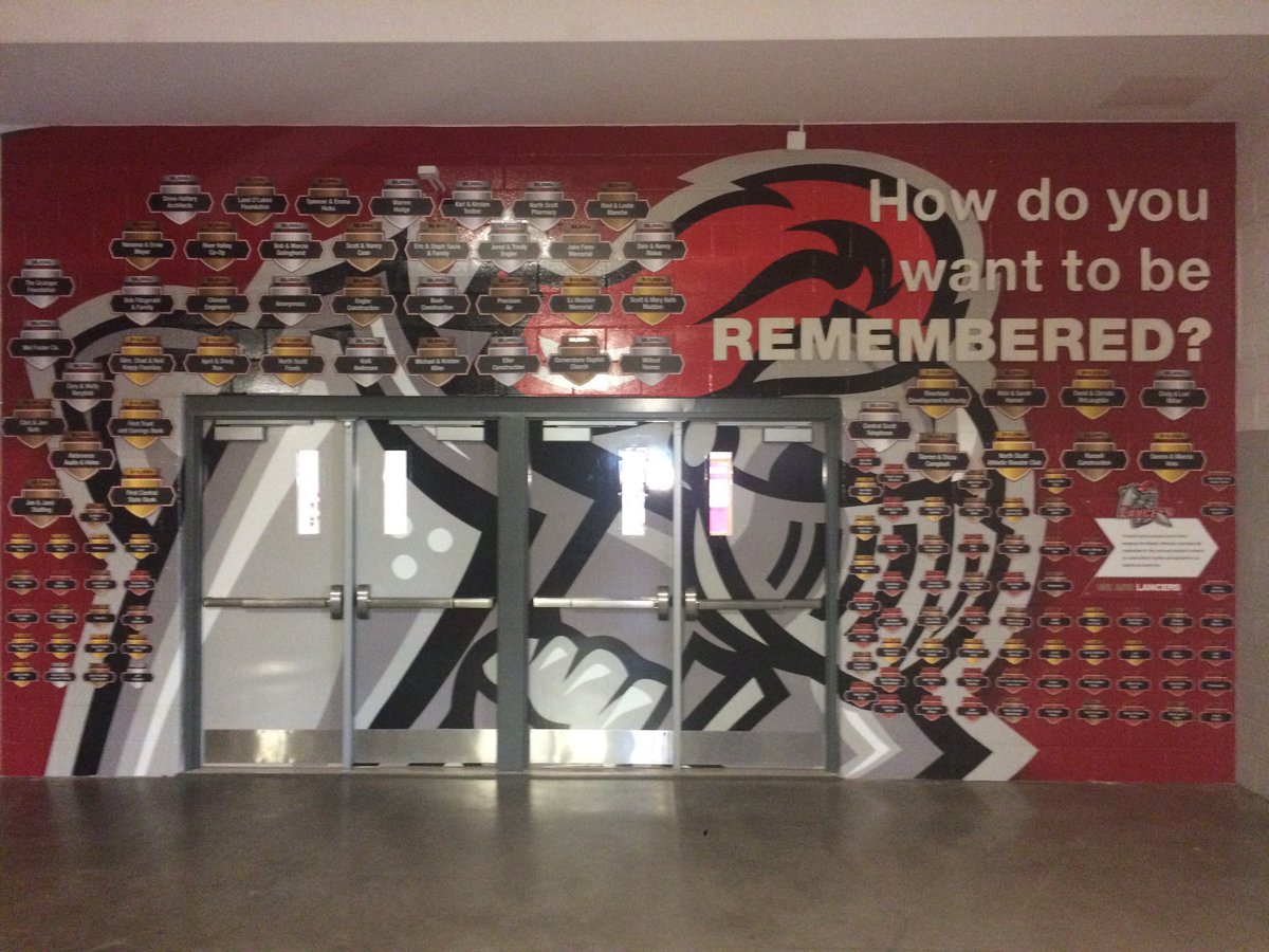 Lancer Legacy Update!
2 years ago it was just a blank wall.  Now it commemorates over 130 financial partnerships and memorials of loved ones.  Last night over 50 new plaques went up- THANK YOU EVERYONE !!!              Go Lancers. !!!!