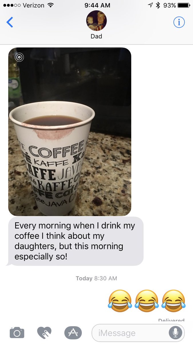 Text from my dad this morning has me dying 😂 #lifewithdaughters #lipstickstain @steffipfor3 <a href="/emory_patton/">Emory Patton</a>