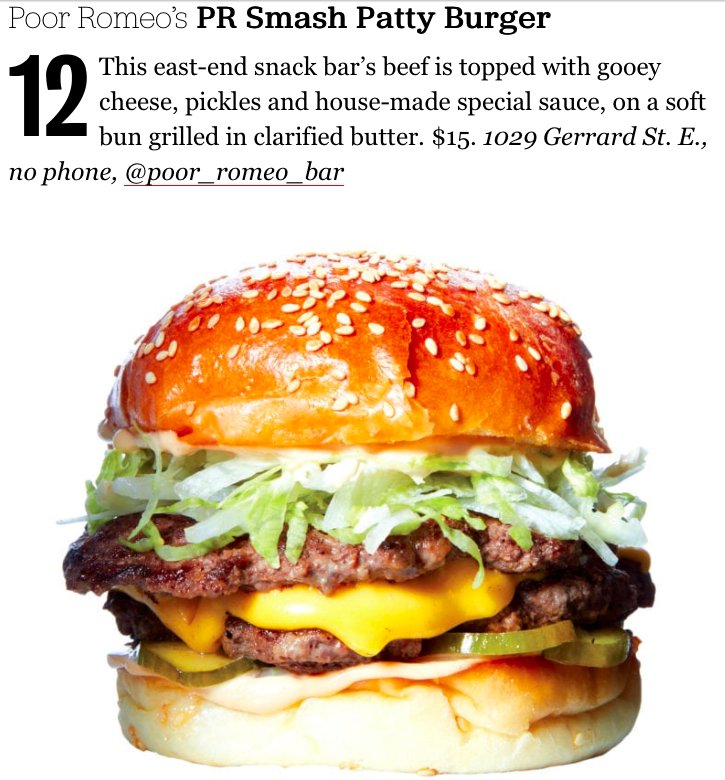 markcopperheart's tweet photo. Congrats to @poor_romeo_bar for being on @torontolife's best new burger list! Couldn't agree more, your smash burger paired with a pint is the perfect meal https://t.co/mSSp5mmSvw #gerrones https://t.co/WqnVf9excx