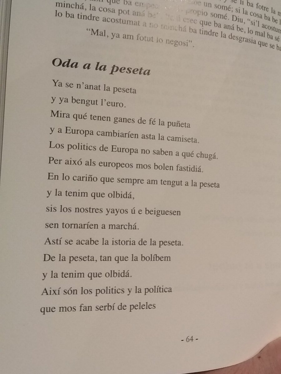 Enbonbalea's tweet image. Hoy reproducimos una simpática oda a la peseta escrita pot Delfín Mazarico en lengua aragonesa, lengua no catalana, y emparentada con el balear #Plurilinguistic #LanguageTools #LenguasHermanas #Aragon #AragonésOriental #NoSomPaïsosCatalans #EquiparacionYA