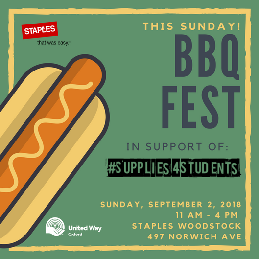 Come on out to Staples Woodstock on Sunday Sept 2nd for a BBQ lunch! Proceeds go to the Supplies 4 Students program, assisting families with the cost of school supplies. #staples #Supplies4Students #OxfordCounty #CityofWoodstock