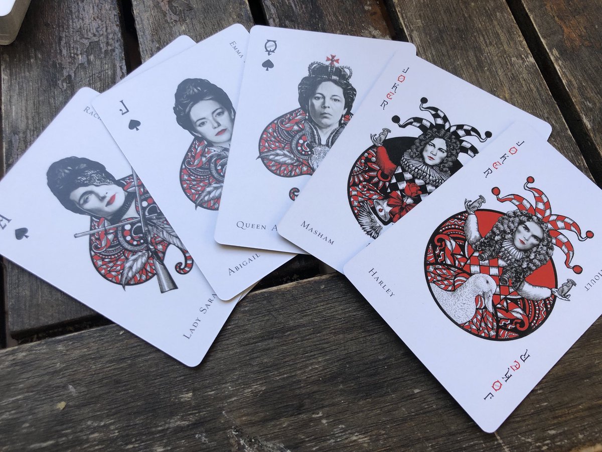 joeutichi's tweet photo. These Yorgos-y playing cards for The Favourite are definitely my jam. #venezia75 https://t.co/PwtEyjN9iy