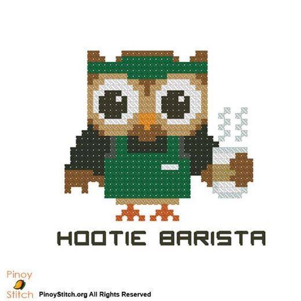 Three of the things we like most! Coffee, cross stitch, and Hooties! Get this fun Hootie Barista pattern here ift.tt/2PjOo9f

#pinoystitch #crossstitch #crossstitching #crossstitchlove #xstitch #minicrossstitch #hooties #hootiecentral #barista #coffee #pattern #handmad…