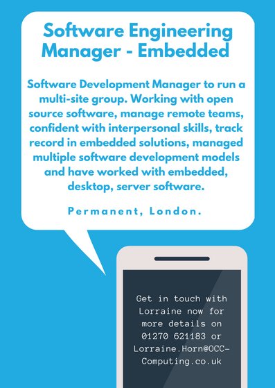 OCCITJOBS's tweet image. Are you a #SoftwareEngineeringManager and need a new career venture? Then it's your lucky day! Give Lorraine a call on 01270 621183 to discuss the role in more detail☎☎📞
#Embedded #OpenSource #Desktop