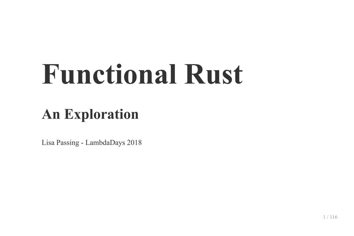 QCon's tweet image. Give #rust a try and learn how to write #functionalcode with Lisa Passing. #lambdadays bit.ly/2Muiie3