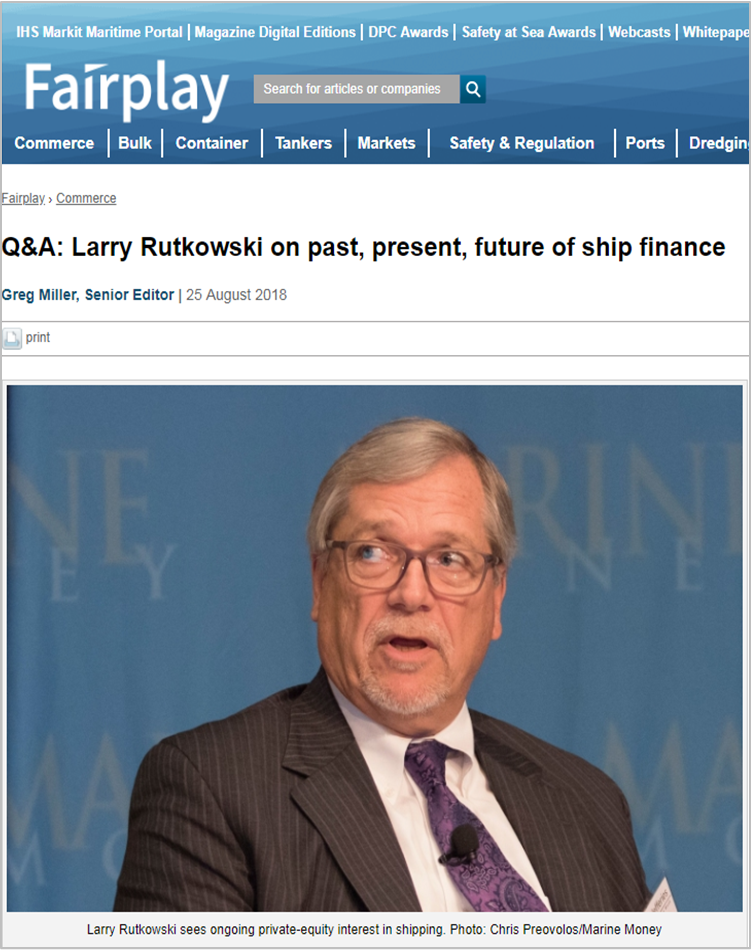 INTERVIEW: Partner Larry Rutkowski is interviewed in a Fairplay article titled, “Q&amp;A: Larry Rutkowski on past, present, future of ship finance.” More (subscription required): sewkis.com/news/partner-l…