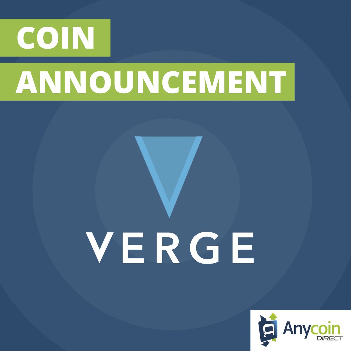 AnycoinDirect's tweet photo. 📣Verge has been added📣
We are delighted to announce Verge is now available on Anycoin Direct.

The winner of the contest has been notified in a direct message, so if you guessed correctly make sure you check your inbox now! More info can be found here: https://t.co/pn4F9ZH72I https://t.co/Sw64yjrScp