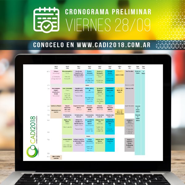 CadiArgentina's tweet photo. 📌☢️ #ProgramaPreliminar #CADI2018
✅ Todos los temas del viernes y más, conocelos https://t.co/HmFKCp8w1H
#BuenMiercoles #Congreso #radiologia #radiology #imagenes #xray #salud #diagnostico #mastologia https://t.co/jSDPx7nADR