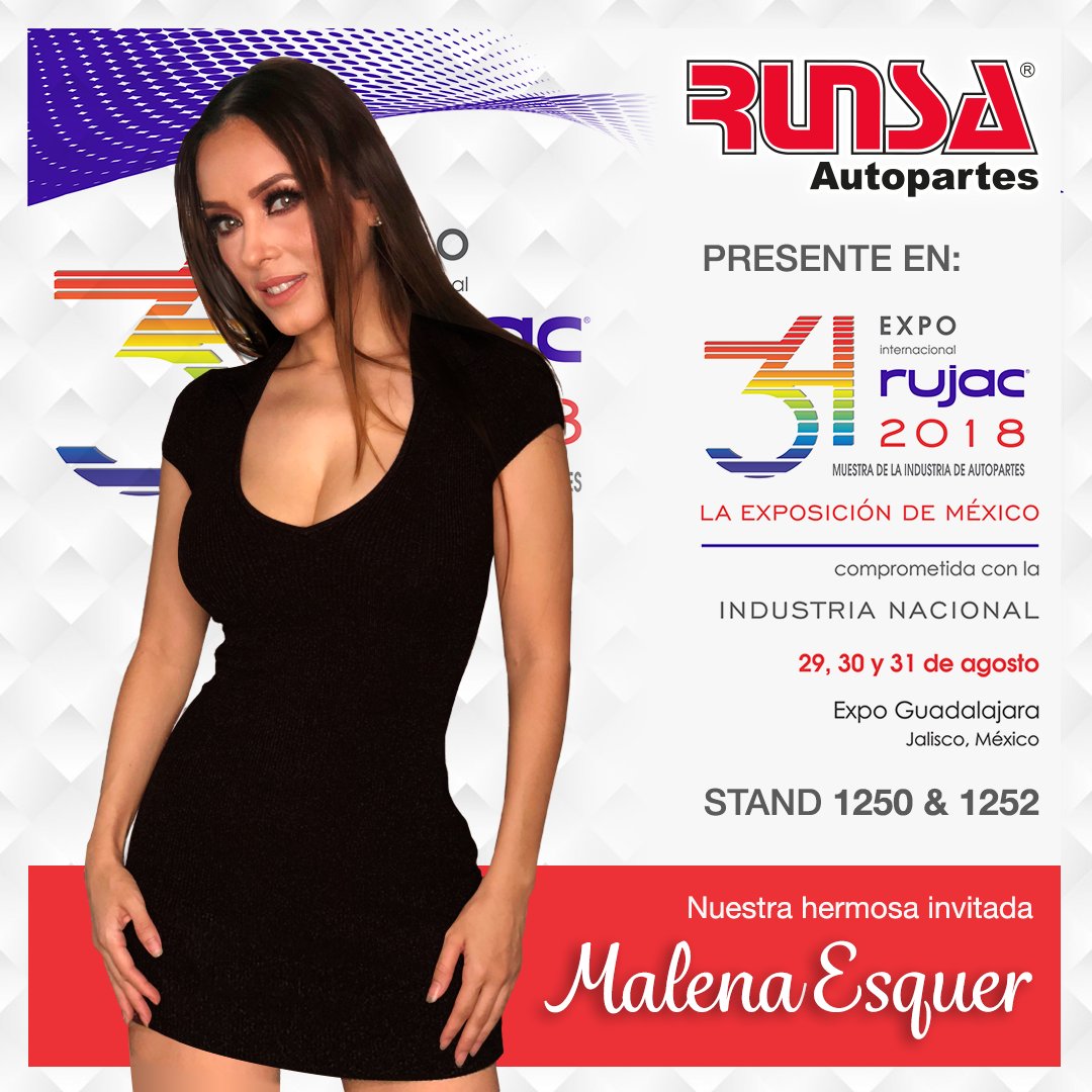 Runsa Autopartes on X: ¡Ubica nuestros Stand 1250-1252 dentro de la  @ExpoRujac 2018 en @ExpoGuadalajara y convive con nuestra hermosa invitada, Malena  Esquer (@EsquerLealSite)! t.coMi3aDJu4BN t.co2DGxdm7tZQ   X