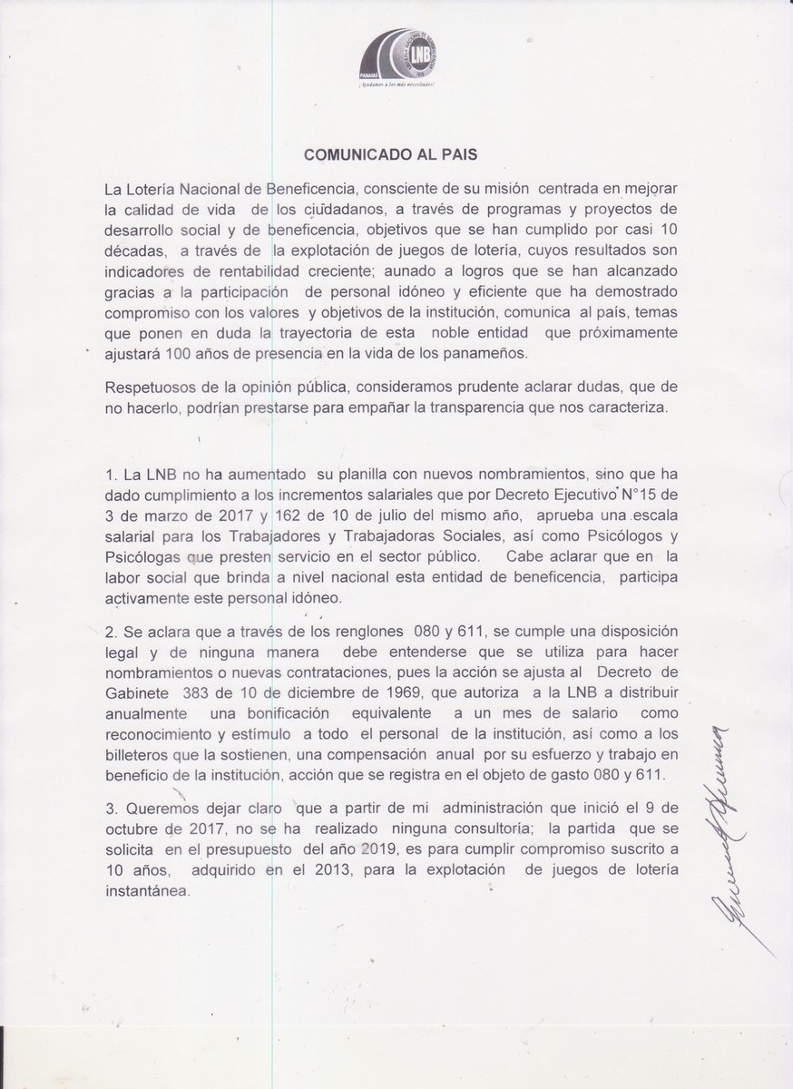 TReporta's tweet photo. La @lnbpma (Lotería Nacional de Beneficencia) emitió un comunicado donde asegura que no se ha aumentado la planilla de la institución. #TReports https://t.co/ffAVJEhQFp