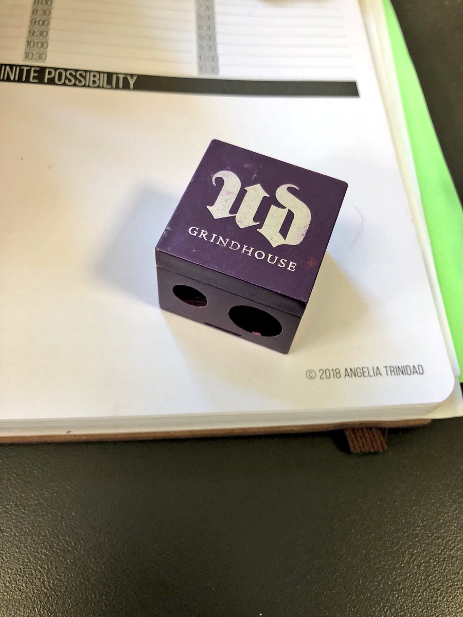 LadyD_NorCal's tweet photo. Dear @UrbanDecay. I LOVE my grindhouse sharpener, except for one MAJOR qualm: it pops open in my makeup bag and gets shavings all over the place, which has turned my bag red and gotten it all over my other lipsticks. Can we make the lid stay on better? https://t.co/duLRxHJp4Y