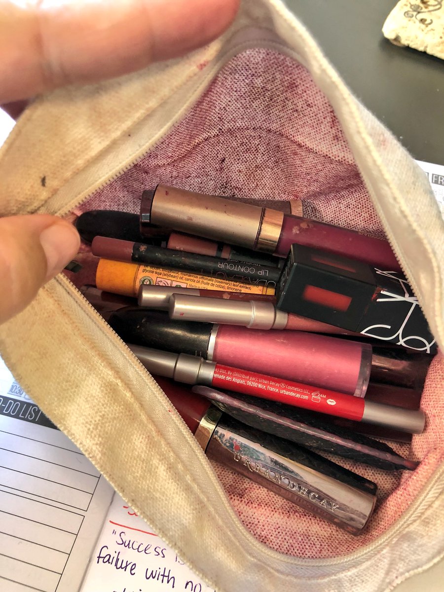 LadyD_NorCal's tweet photo. Dear @UrbanDecay. I LOVE my grindhouse sharpener, except for one MAJOR qualm: it pops open in my makeup bag and gets shavings all over the place, which has turned my bag red and gotten it all over my other lipsticks. Can we make the lid stay on better? https://t.co/duLRxHJp4Y