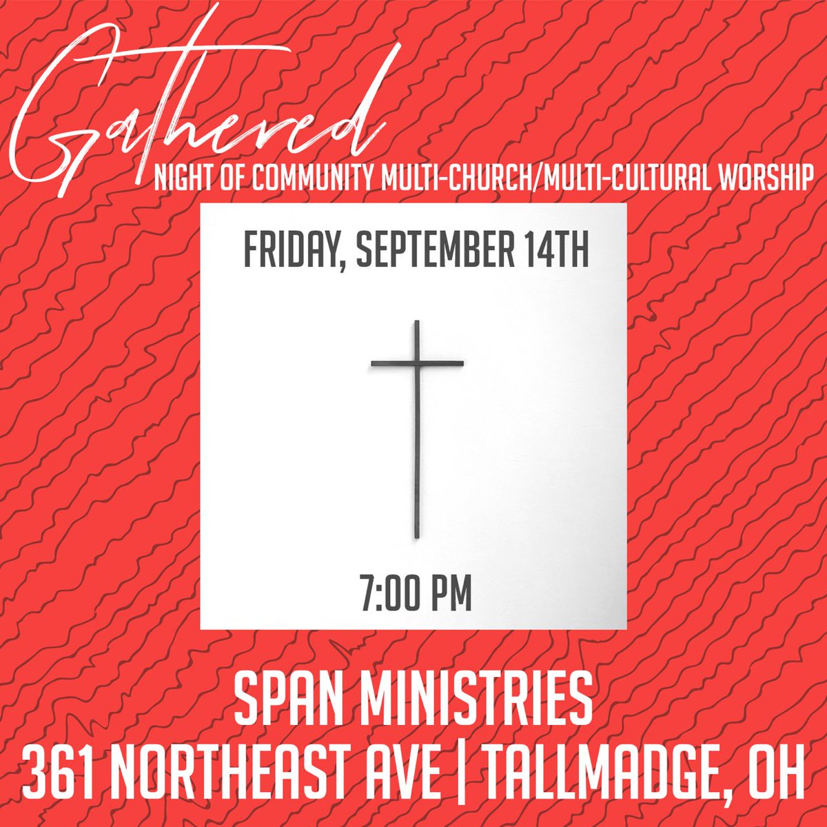 spanministries's tweet photo. SAVE THE DATE! Our Gathered worship night is quickly approaching Friday September 14th, and we want to see you there! 

You don't want to miss this transforming night of worship with churches from all over among all cultures. https://t.co/Ob9J6AmOUN