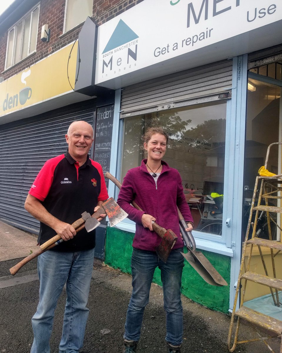 smcrmis's tweet photo. Hywel with Katie Lowry from the Conservation Volunteers based at Sale Water park. We have been repairing some of their tools Katie brought in more to repair and took some of the ones we have repaired back with her @TCVManchester https://t.co/JHZGfiRE4s