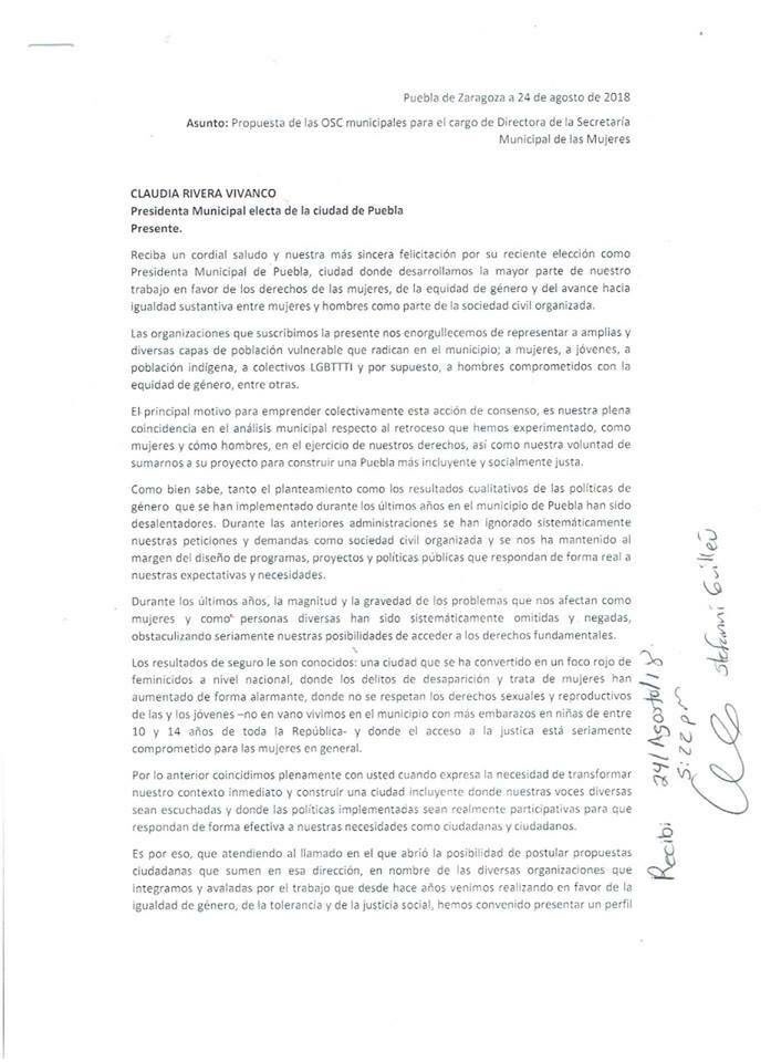 CEBS_AC's tweet photo. Desde la convicción de que la inclusión de la sociedad civil organizada en la acción de gobierno es el único camino hacia la construcción de una ciudad verdaderamente incluyente, enviamos esta propuesta a la Presidenta Municipal electa de Puebla #CiudadIncluyente #Puebla https://t.co/cC1xOETVDb