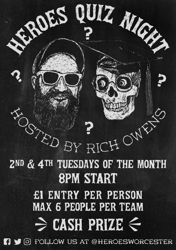 Heroes Bar (@heroesworcester) on Twitter photo Do you know things? Are you partial to a bit of modest competition? Do you like delicious booze? Then get your buttocks to the back bar at Heroes on the 2nd and 4th Tuesday of the month for some quiztastic action. First quiz is on Tues 11th Sept. #pubquiz #quiz <a href="/WorcsNOW/">Worcestershire NOW</a> Do you know things? Are you partial to a bit of modest competition? Do you like delicious booze? Then get your buttocks to the back bar at Heroes on the 2nd and 4th Tuesday of the month for some quiztastic action. First quiz is on Tues 11th Sept. #pubquiz #quiz <a href="/WorcsNOW/">Worcestershire NOW</a>