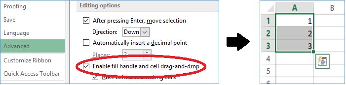 Excel tip: If the little square at the bottom-right of cells (called the Fill Handle) has disappeared, re-enable it in File -> Options -> Advanced #ExcelTips #WednesdayWisdom #ThursdayThoughts #FixIt