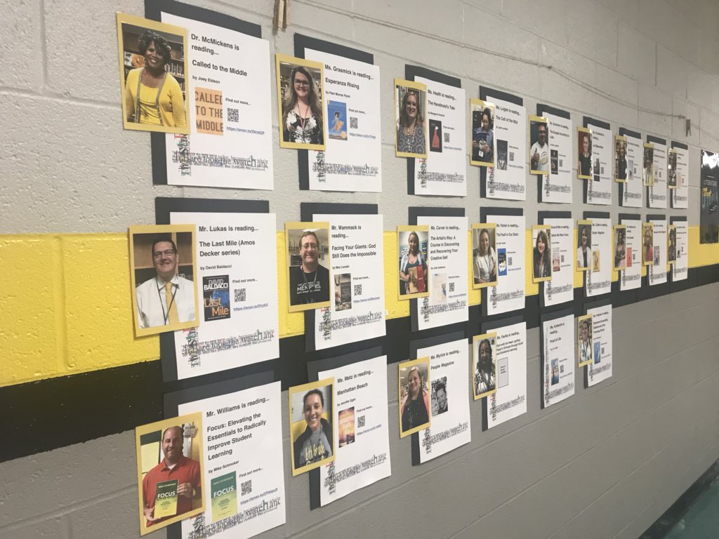amsreads's tweet photo. @ApplingMiddle faculty & staff are sharing with students what they are reading, and what a variety!!#readingforpleasure #readingrocks #AMSreads #readmore https://t.co/pQ0Y1oxcyJ