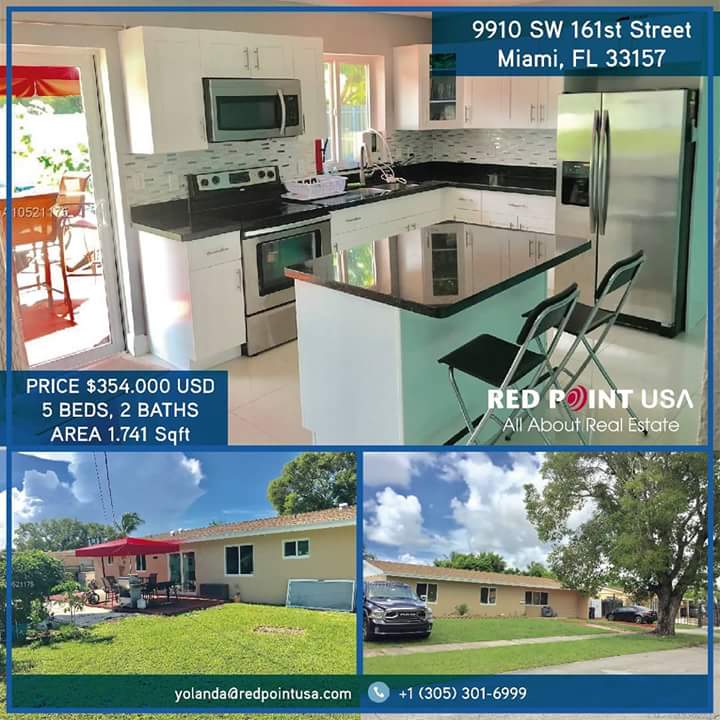 RedPointUSA's tweet photo. 9910 SW 161st Street Miami, FL 33157
PRICE $354.000 USD
5 BEDS, 2 BATHS
AREA 1.741 Sqft
.
By: @redpointusamiami
.
Address:
10887 NW 17 St Suite 206 Miami Fl 33172
Phone: +1 (305) 301-6999
yolanda@redpointusa.com
.
.
.
.
.
#allaboutrealestate #miami #redpointusa https://t.co/ct41otXOqH