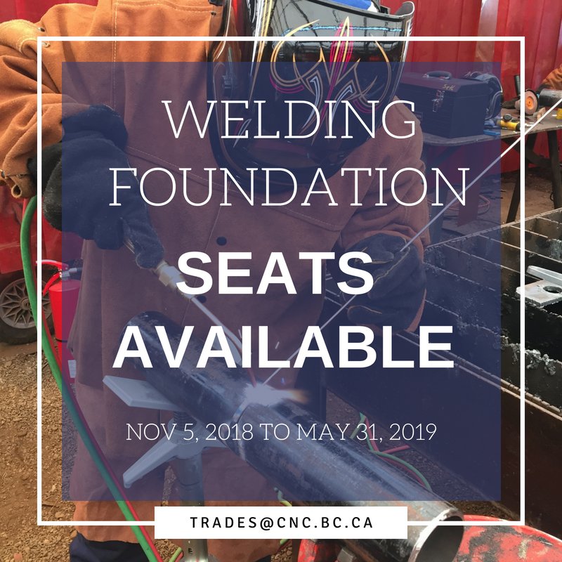 Welding seats available! Applications are open for Welding Foundation starting November 5th. Apply now! #myCNC #cityofPG #welder