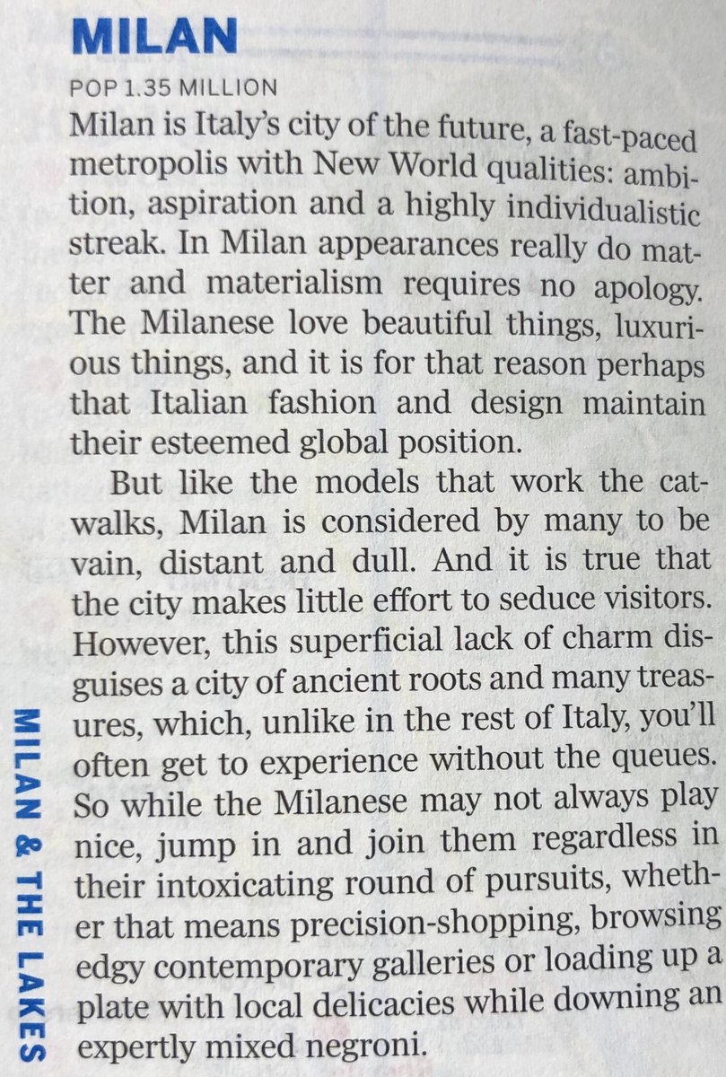 La nuova descrizione di #milano sulla lonely planet 2018 appena uscita. 
#milanottimisti