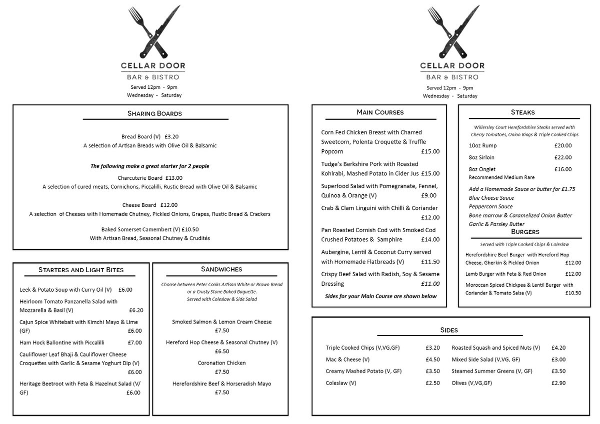 BISTRO MENU... We have made a couple of changes to our Bistro menu this week, keeping up with the changing seasons.... Call us on 01432 264 090 to book your table
