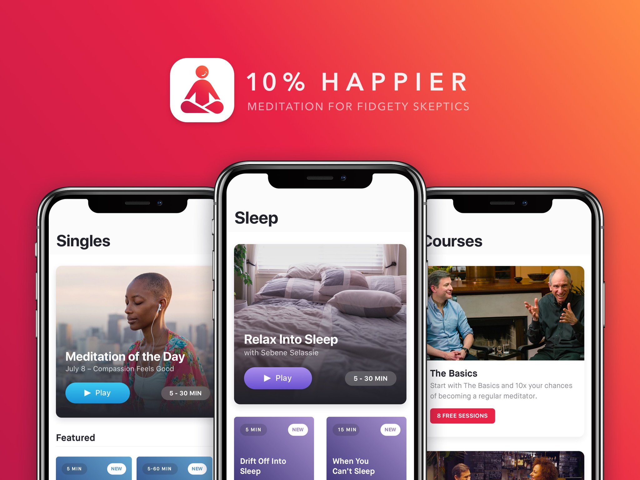 Happier Meditation on X: "We're excited to announce a big update to the  @10percent app: New Sleep Tab, New Layout with tabs for Courses & Singles,  New Meditation of the Day, and