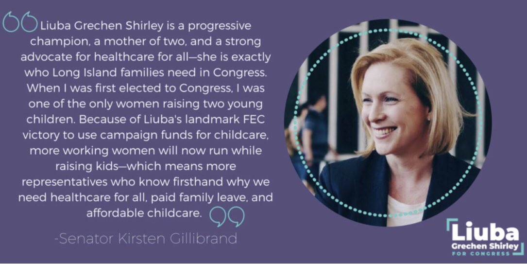 SouthShore_Dems's tweet photo. Senator @SenGillibrand has endorsed @liuba4congress for New York’s 2nd Congressional District. 

#Liuba4Congress #LiubaGrechenShirley #DemocratForCongress #ProgressiveDemocrat #Endorsement #SenatorGillibrand #NY02 #LongIsland #Nassau #Suffolk #SouthShore https://t.co/3Z6To5WnwH