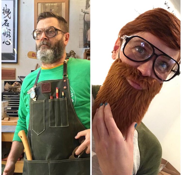 That moment that #funwithprops on #mythbustersjr turns into #twinning with <a href="/Nick_Offerman/">Nick Offerman</a> 😂 thanks to my awesome team for pointing out the resemblance 🤓