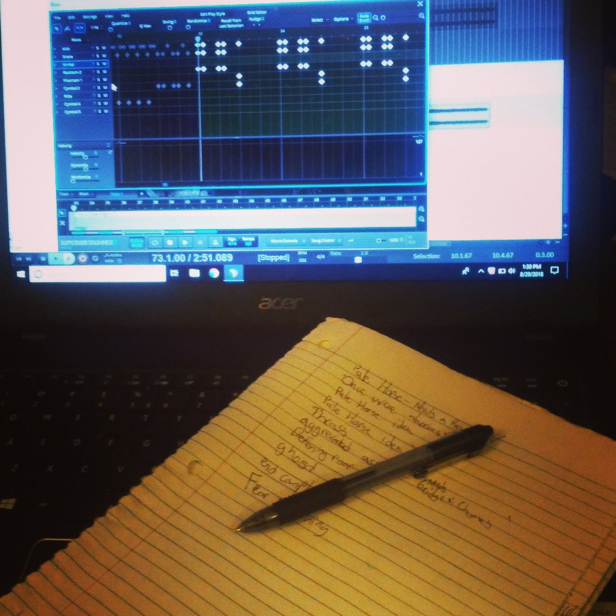 smithpercussion's tweet image. Working on demoing out some new drum parts for the next @deathonfire666 album. Time to translate drum grooves into computer speak. #drumgrooves #metal #americanmetal #deathonfire #deathmetal #progressivethrashmetal #loud #headbanger #projectstudio #superiordrummer #computerdrums