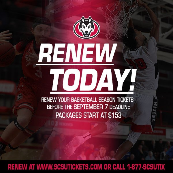 .@SCSUmensbball .@SCSUHUSKIES_WBB Fans make sure you remember to renew your season tickets today! scsutickets.com or call 1-877-SCSUTIX Mon.-Fri. 9 am-5 pm. @SCSUHUSKIES #unleashamazing