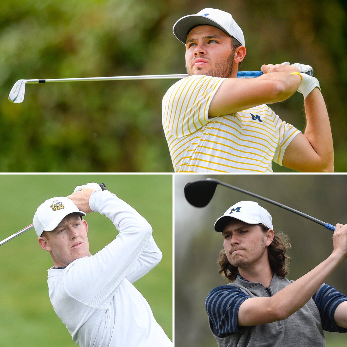 UMichWGolf's tweet photo. With the season just a few weeks away, the #B1G released its list of Golfers to 👀 Watch 👀 in 2018-19 with 1⃣-2⃣-3⃣ Wolverines on it

✔️ Nick Carlson
✔️ Charlie Pilon
✔️ Henry Spring

👏👏👏

#GoBlue 〽️⛳️ https://t.co/PBzoVKf939
