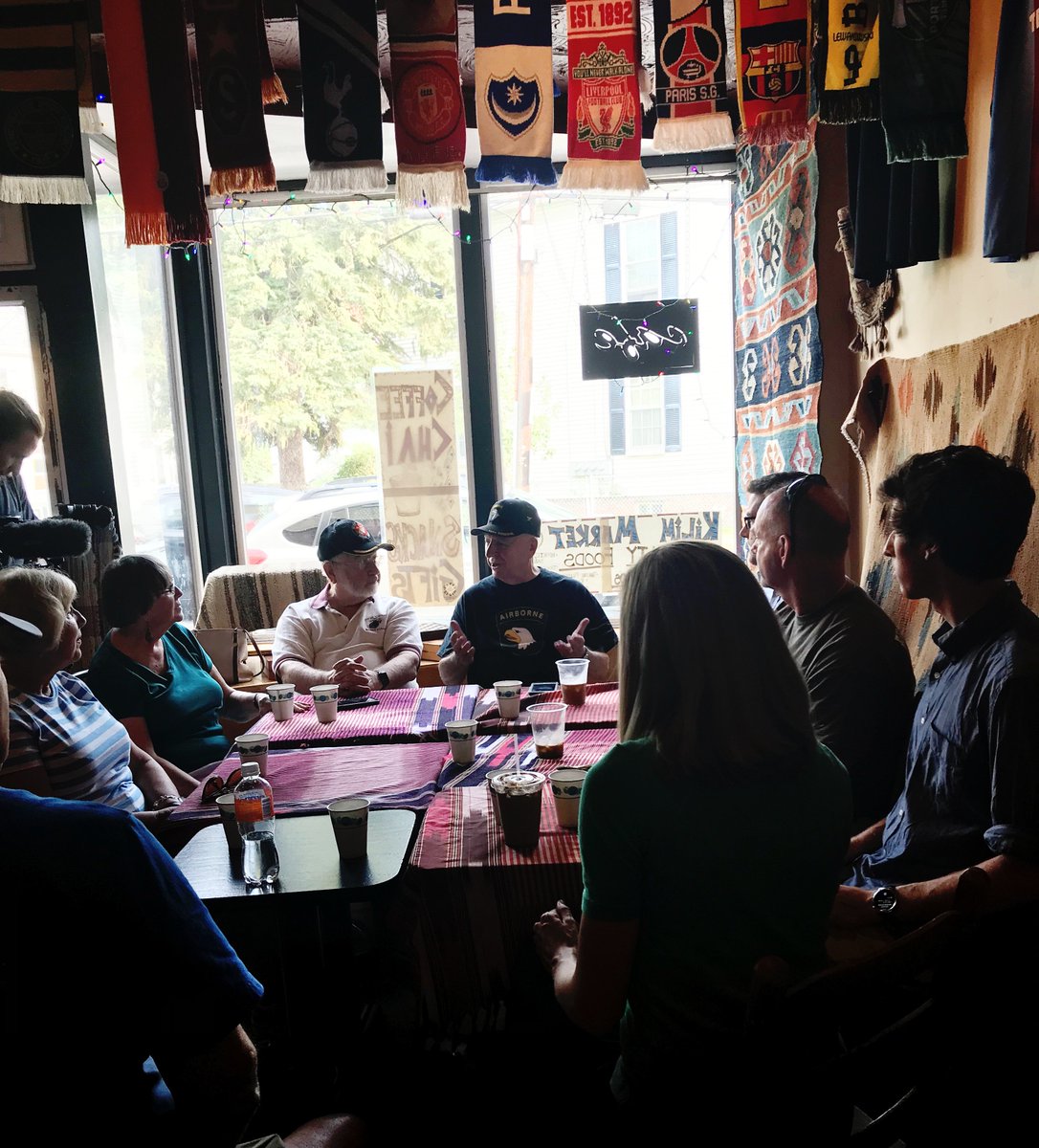 Met with Veterans &amp; military families over coffee yesterday to discuss the issues that affect us most - national security, Veterans’ health care -- &amp; why we need more Veterans in Congress #nhpolitics