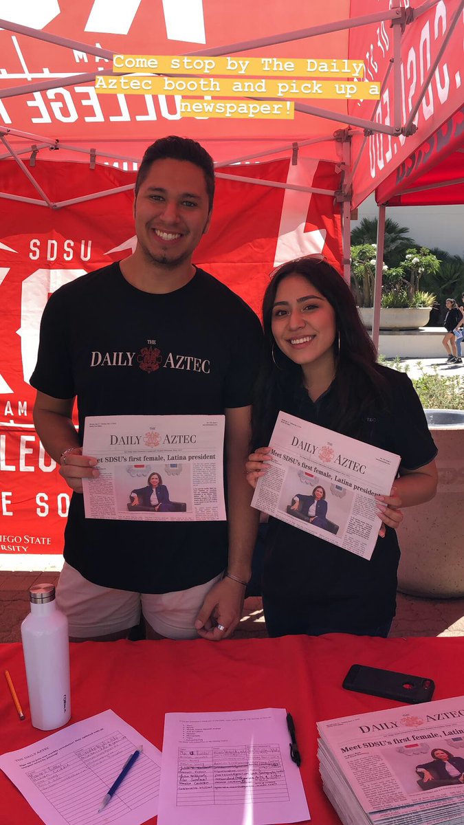 TheDailyAztec's tweet photo. Stop by our booth in front of the student union to say hi and pick up a newspaper! We’re also taking in new writers, photographers and videographers! https://t.co/ulSrjeZs6I