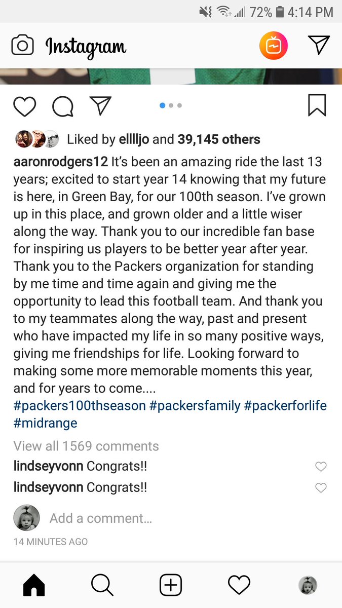 ryanrodig's tweet image. Aaron Rodgers confirms new deal with #Packers on Instagram with hashtag #packerforlife