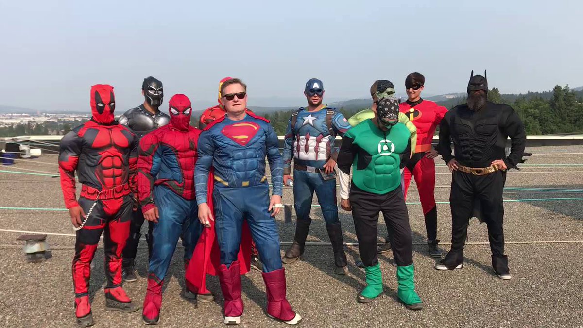 OSUsteph's tweet photo. Providence Sacred Heart Children’s Hospital in Spokane, Washington celebrated its 15th birthday this month. Watch as the superhero window cleaners at West Coast Window Cleaning sang from our roof top in celebration. #HBDSacredHeartChildrens #ProvLife https://t.co/7s51BtG1g9 https://t.co/H267LiryV7