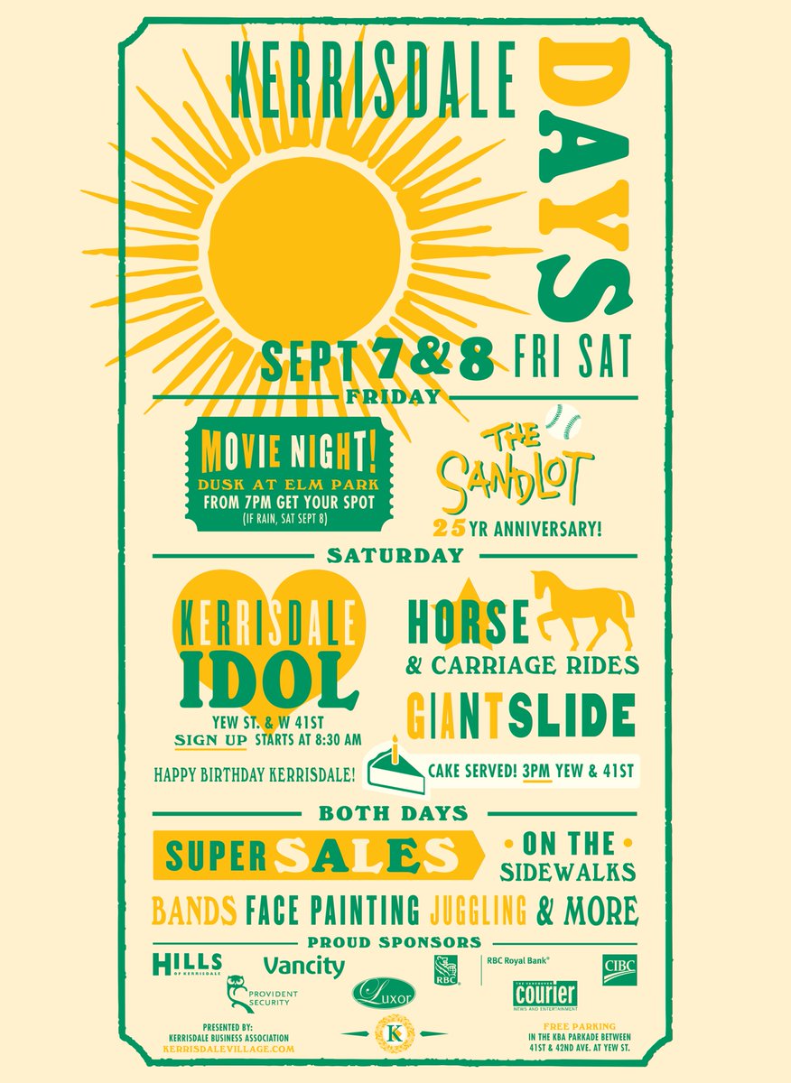 Don’t miss out on the fun and excitement at Kerrisdale Days on September 7 &amp; 8! This is our annual weekend event featuring the Kerrisdale Idol contest, sidewalk sales, kids entertainment, horse &amp; carriage rides, ‘The Sandlot’ Movie Night and more! #Kerrisdale #Vancouver