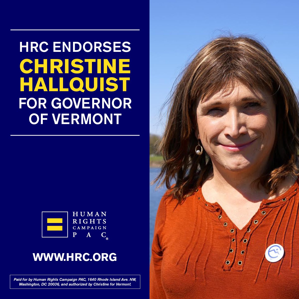 HRC endorses Christine Hallquist for Governor of Vermont.